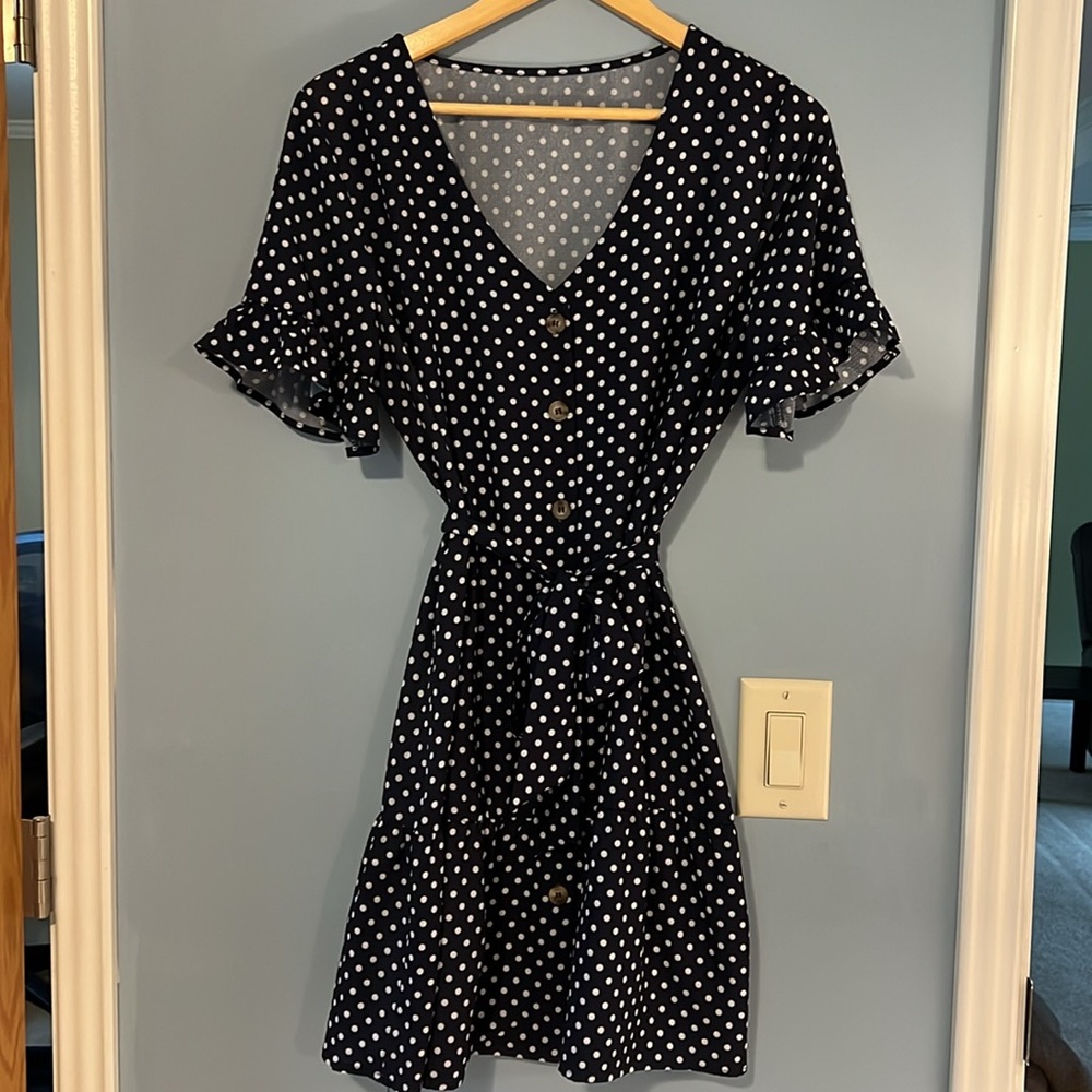 Navy polka dot short dress
